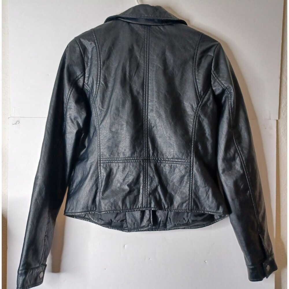 JouJou Women's Large Motorcycle Jacket Black Faux Leather Full Zip - Picture 8 of 8